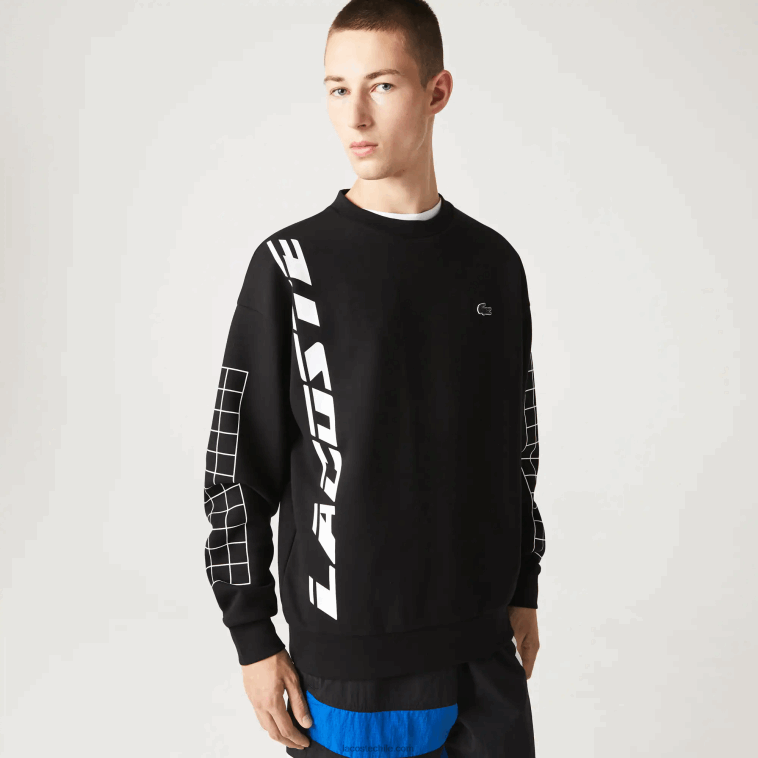hombres Lacoste negro 031 sudadera holgada de piqué N6XZ2999