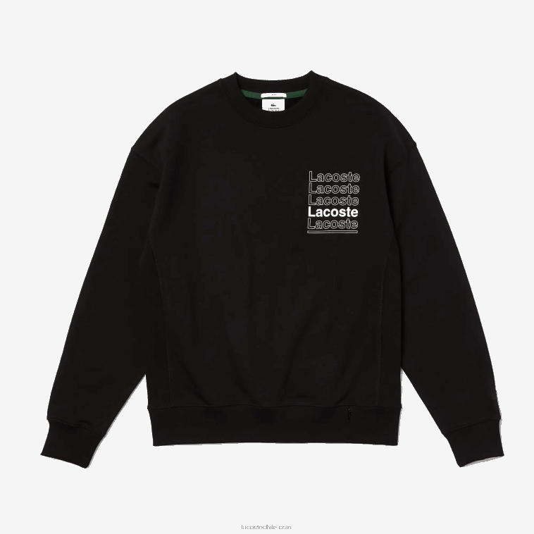 hombres Lacoste negro 031 sudadera live de corte holgado con cuello redondo y estampado de polar N6XZ21197