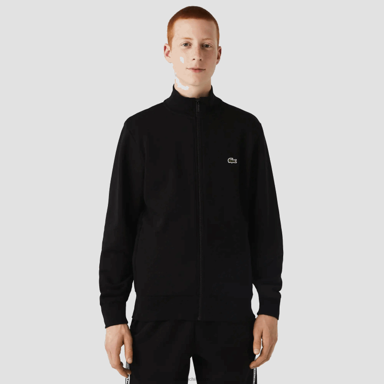 hombres Lacoste negro 031 sudadera regular fit de felpa cepillada con cremallera N6XZ21269