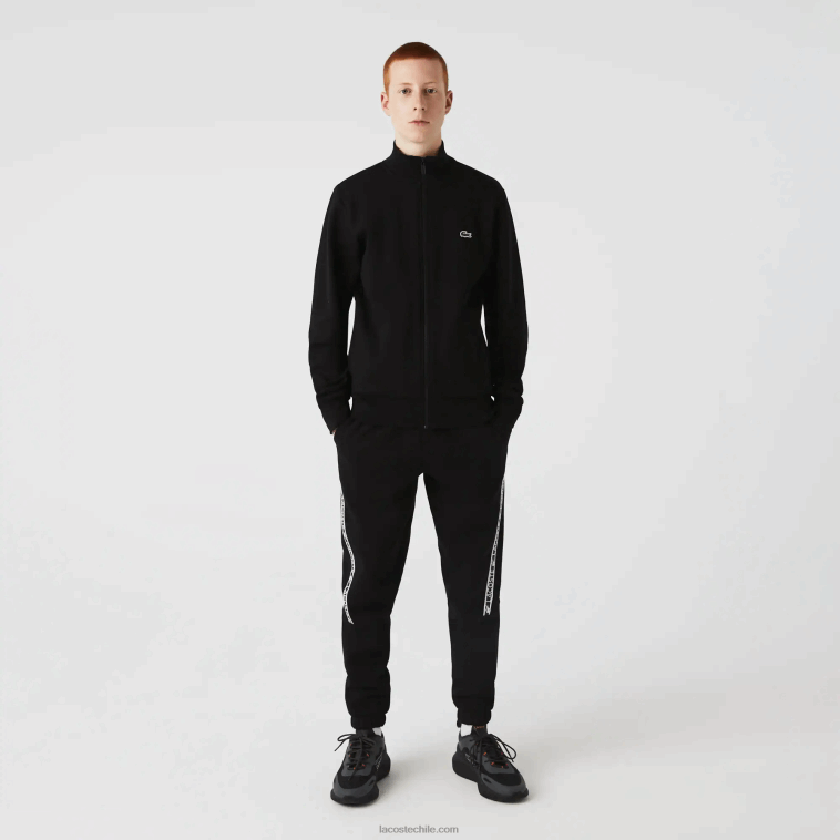 hombres Lacoste negro 031 sudadera regular fit de felpa cepillada con cremallera N6XZ21269