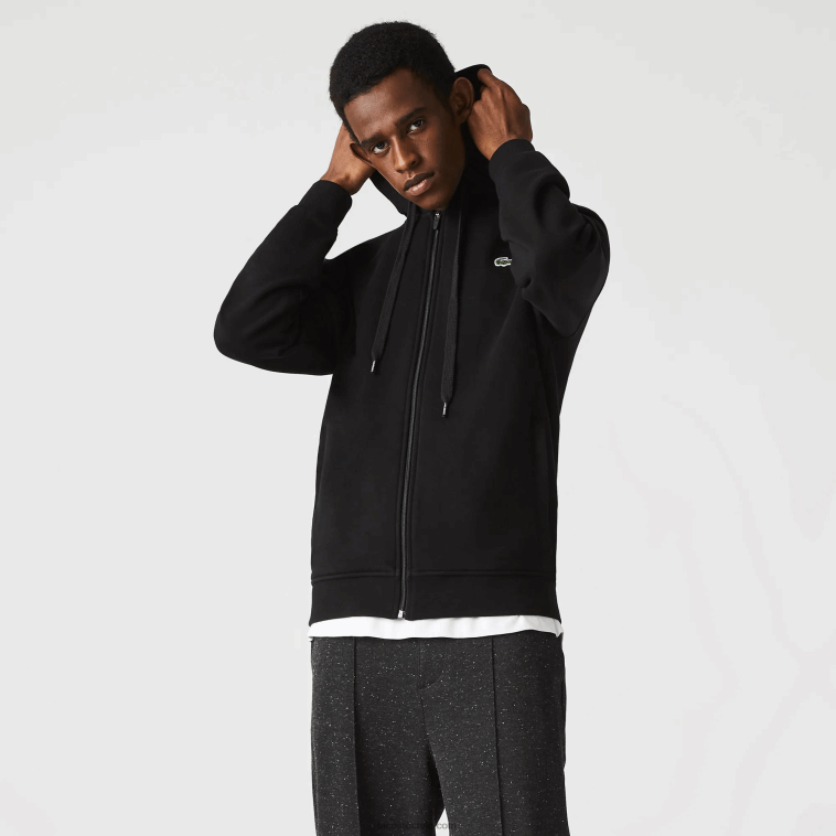 hombres Lacoste negro c31 sudadera con capucha deportiva ligera de dos materiales N6XZ2947