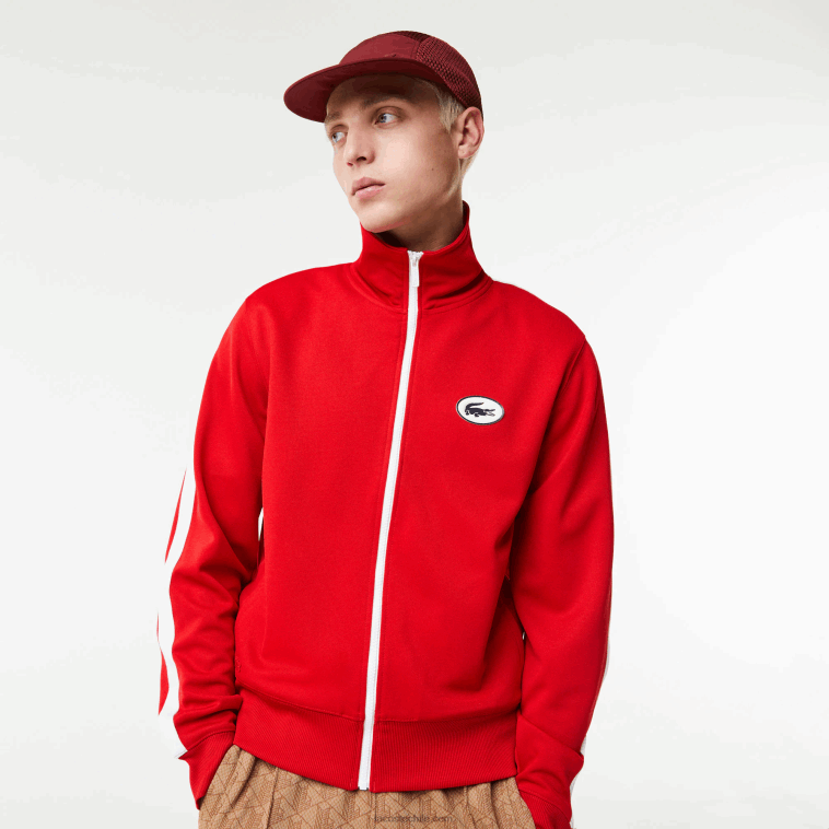 hombres Lacoste rojo 240 sudadera regular fit de piqué con cuello subido y cremallera N6XZ21015