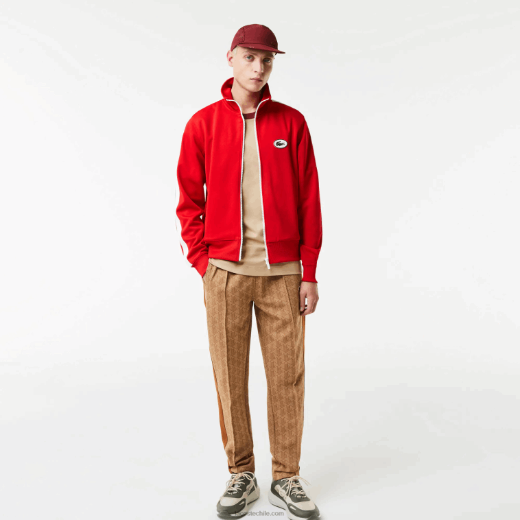 hombres Lacoste rojo 240 sudadera regular fit de piqué con cuello subido y cremallera N6XZ21015