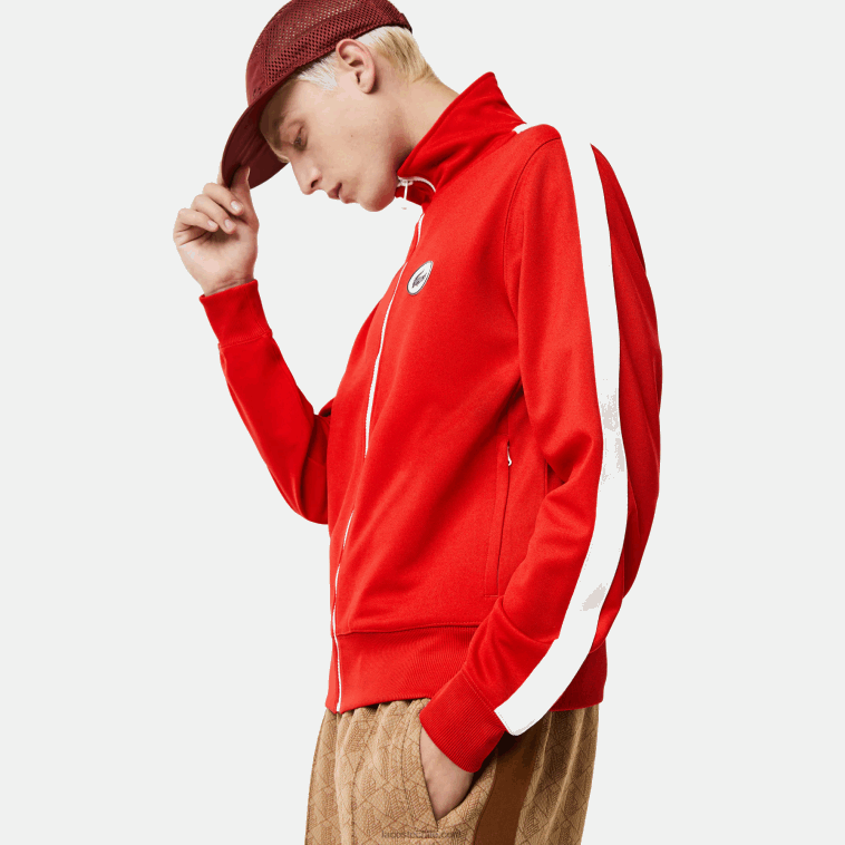 hombres Lacoste rojo 240 sudadera regular fit de piqué con cuello subido y cremallera N6XZ21015