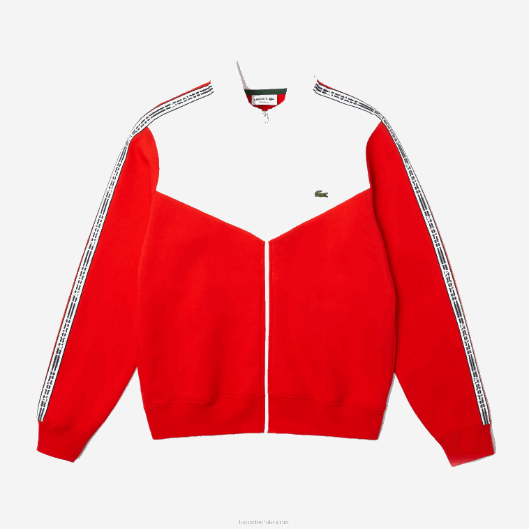 hombres Lacoste rojo blanco 75s sudadera de corte clásico con cremallera y bloques de color N6XZ219