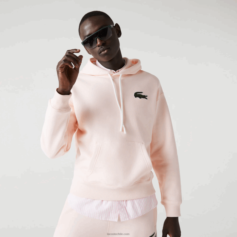 hombres Lacoste rosa claro t03 sudadera holgada de algodón orgánico con capucha N6XZ21158