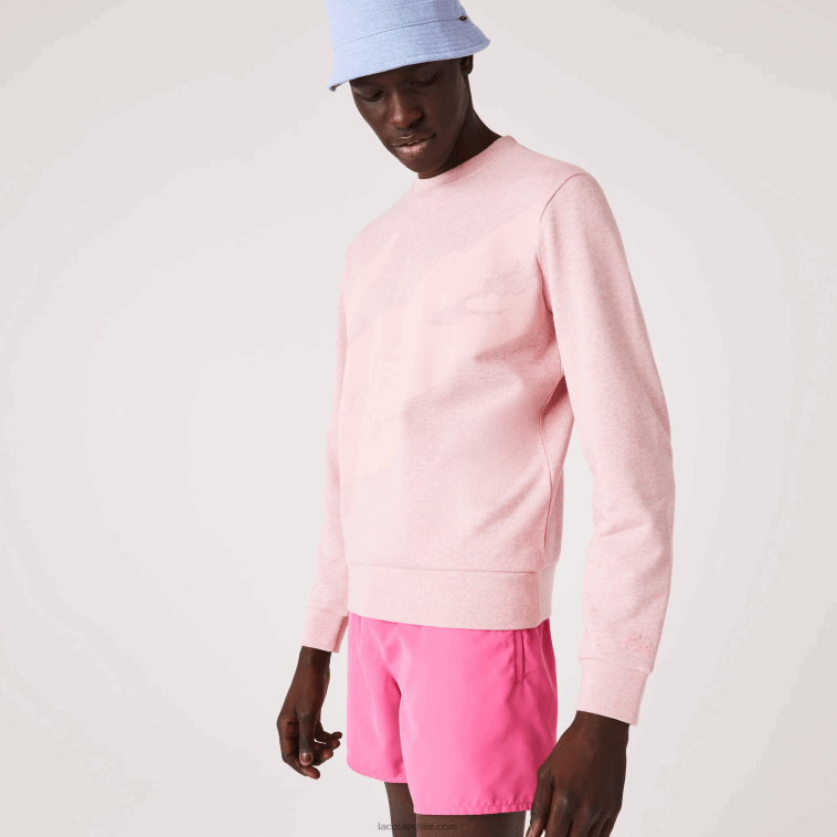 hombres Lacoste rosa sudadera de felpa con cuello redondo y estampado de algodón orgánico N6XZ21074
