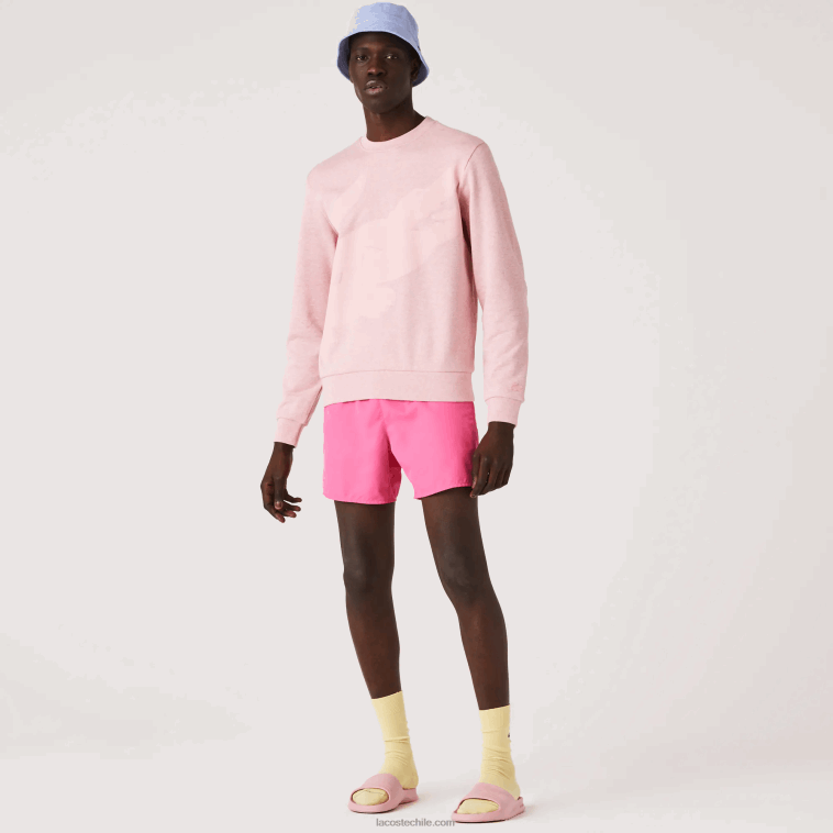 hombres Lacoste rosa sudadera de felpa con cuello redondo y estampado de algodón orgánico N6XZ21074