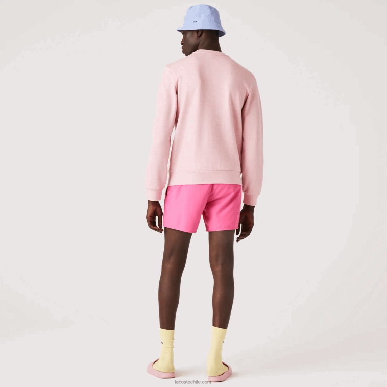 hombres Lacoste rosa sudadera de felpa con cuello redondo y estampado de algodón orgánico N6XZ21074