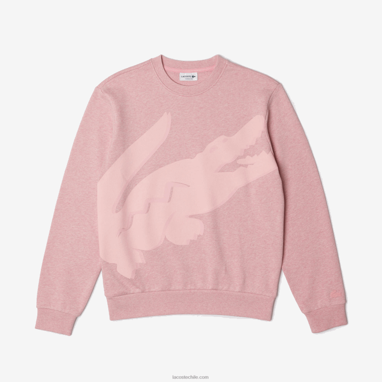 hombres Lacoste rosa sudadera de felpa con cuello redondo y estampado de algodón orgánico N6XZ21074