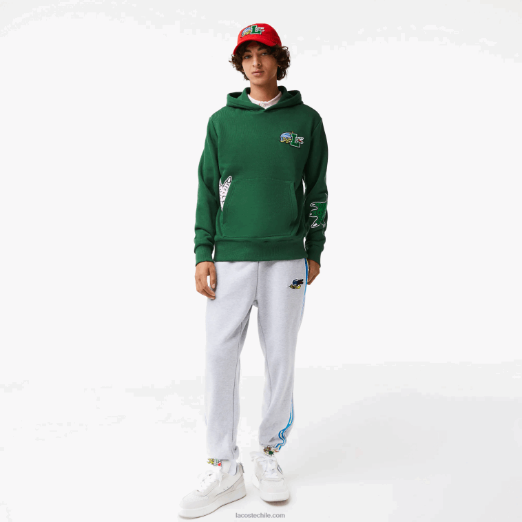 hombres Lacoste verde 132 sudadera con capucha y estampado de cómic N6XZ21132