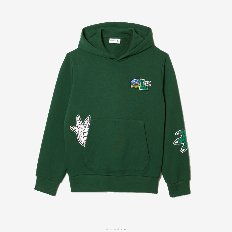 hombres Lacoste verde 132 sudadera con capucha y estampado de cómic N6XZ21132