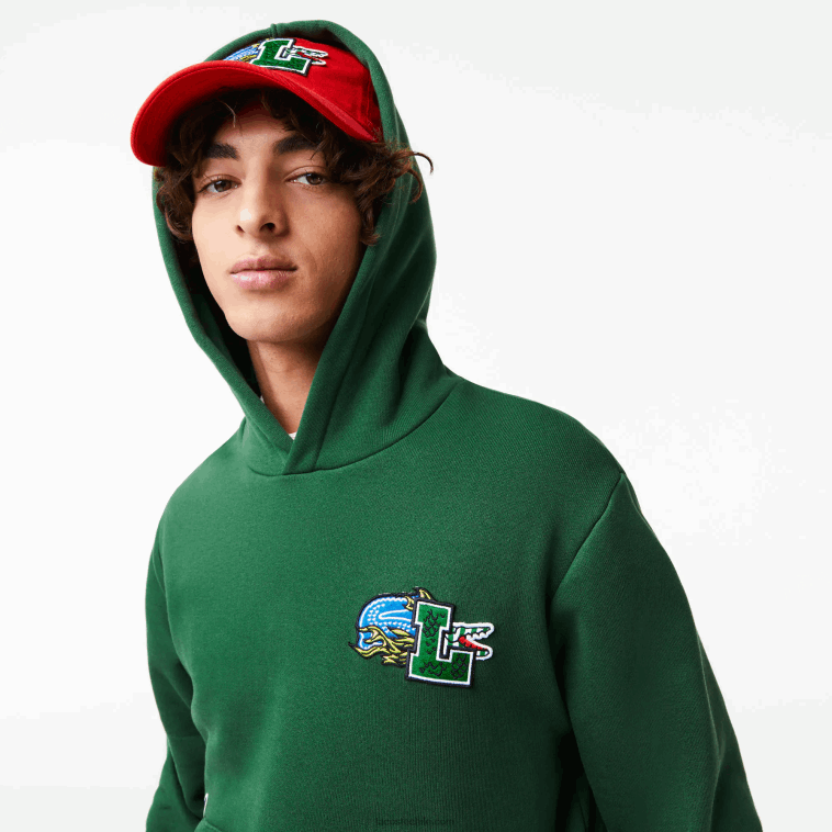 hombres Lacoste verde 132 sudadera con capucha y estampado de cómic N6XZ21132