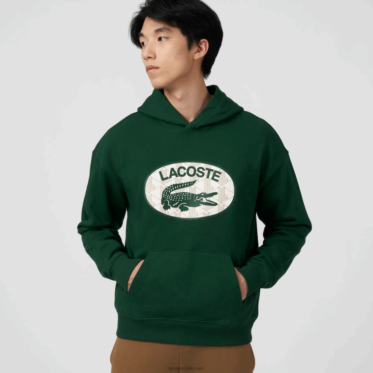 hombres Lacoste verde 132 sudadera holgada con monograma de la marca y capucha N6XZ2970