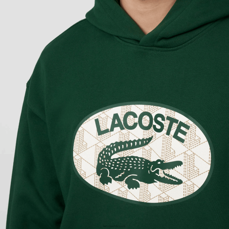 hombres Lacoste verde 132 sudadera holgada con monograma de la marca y capucha N6XZ2970