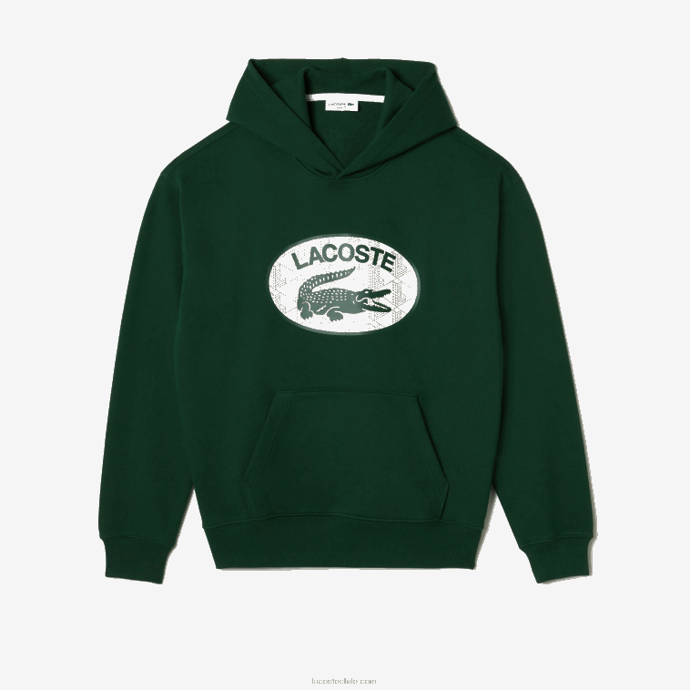 hombres Lacoste verde 132 sudadera holgada con monograma de la marca y capucha N6XZ2970