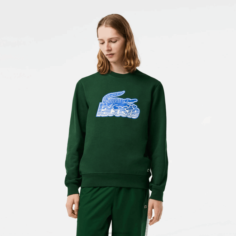 hombres Lacoste verde 132 sudadera polar sin cepillar con cuello redondo N6XZ2299