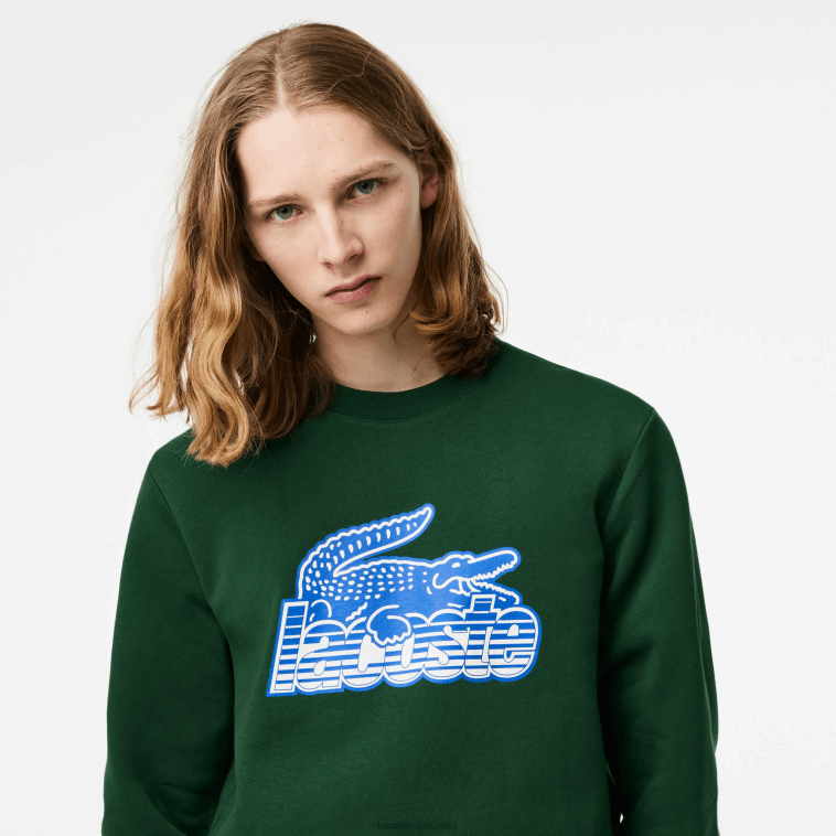 hombres Lacoste verde 132 sudadera polar sin cepillar con cuello redondo N6XZ2299