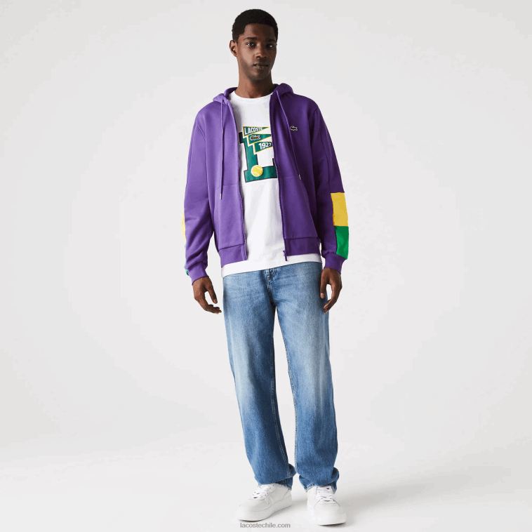 hombres Lacoste violeta amarillo verde 1cv sudadera con cremallera y capucha N6XZ21198