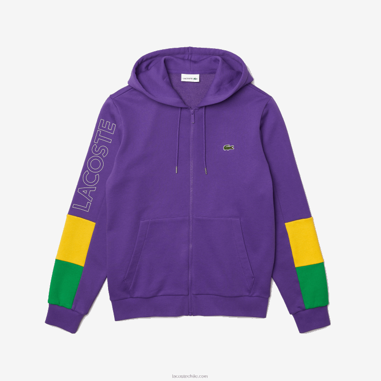 hombres Lacoste violeta amarillo verde 1cv sudadera con cremallera y capucha N6XZ21198