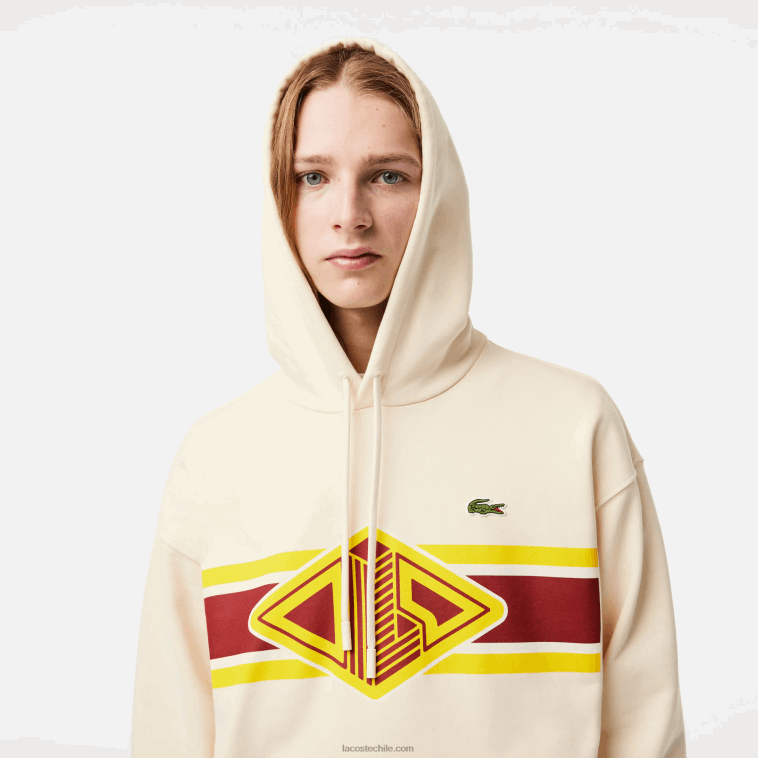 hombres Lacoste xfj blanco sudadera con capucha y corte holgado N6XZ2334