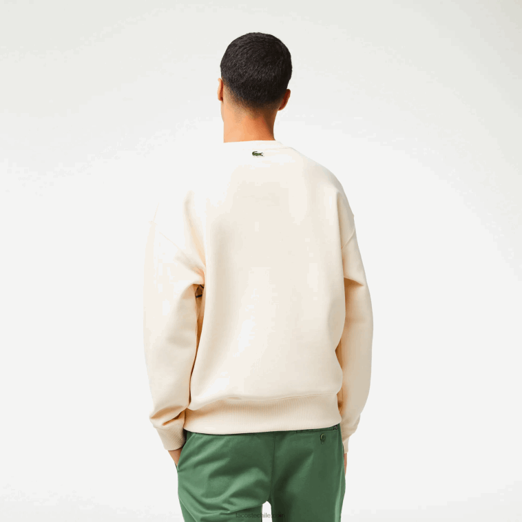 hombres Lacoste xfj blanco sudadera holgada con cuello redondo y estampado de cocodrilo N6XZ2360