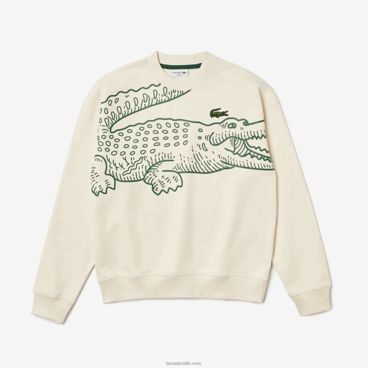 hombres Lacoste xfj blanco sudadera holgada con cuello redondo y estampado de cocodrilo N6XZ2360