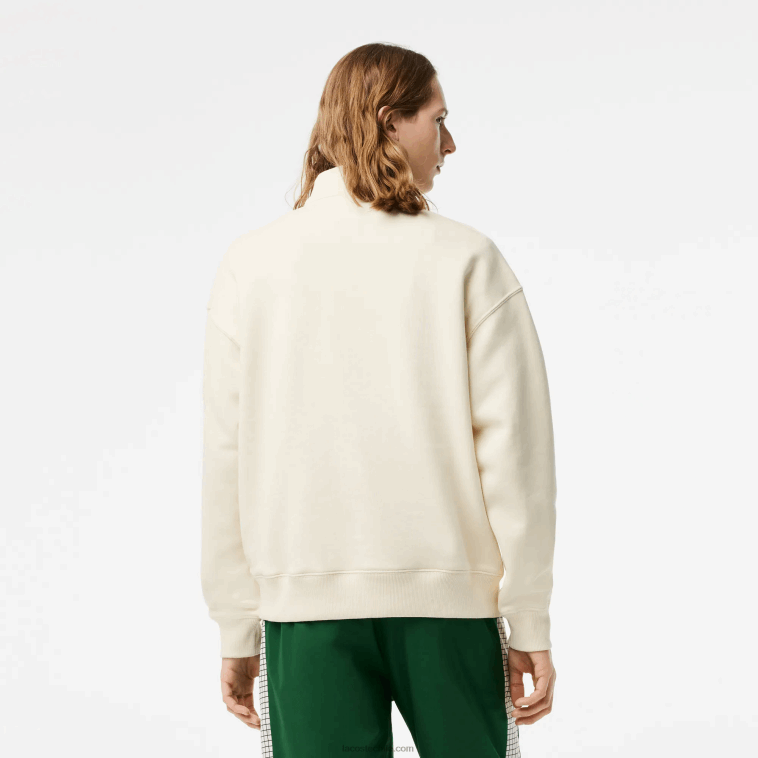hombres Lacoste xfj blanco sudadera holgada de algodón orgánico con cremallera en el cuello N6XZ2282