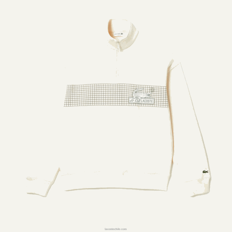 hombres Lacoste xfj blanco sudadera holgada de algodón orgánico con cremallera en el cuello N6XZ2282