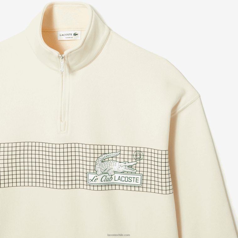 hombres Lacoste xfj blanco sudadera holgada de algodón orgánico con cremallera en el cuello N6XZ2282