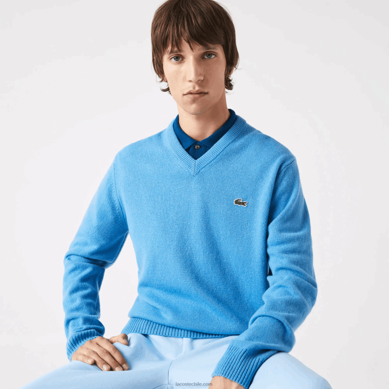 hombres Lacoste azul 4xa jersey de lana con cuello de pico N6XZ21553 hombres Lacoste azul 4xa jersey de lana con cuello de pico N6XZ21553