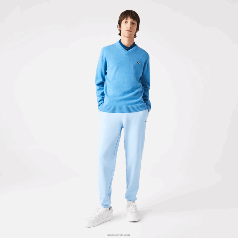 hombres Lacoste azul 4xa jersey de lana con cuello de pico N6XZ21553
