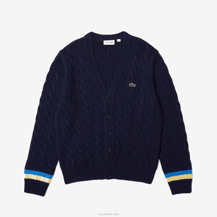 hombres Lacoste azul marino amarillo azul 7kz cárdigan de corte clásico con rayas en contraste N6XZ21498 hombres Lacoste azul marino amarillo azul 7kz cárdigan de corte clásico con rayas en contraste N6XZ21498