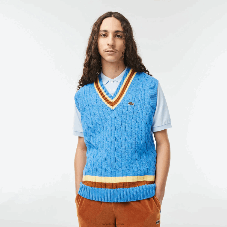 hombres Lacoste azul marrón amarillo 7ms chaleco de lana de ajuste clásico N6XZ21470 hombres Lacoste azul marrón amarillo 7ms chaleco de lana de ajuste clásico N6XZ21470