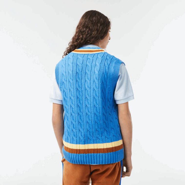 hombres Lacoste azul marrón amarillo 7ms chaleco de lana de ajuste clásico N6XZ21470