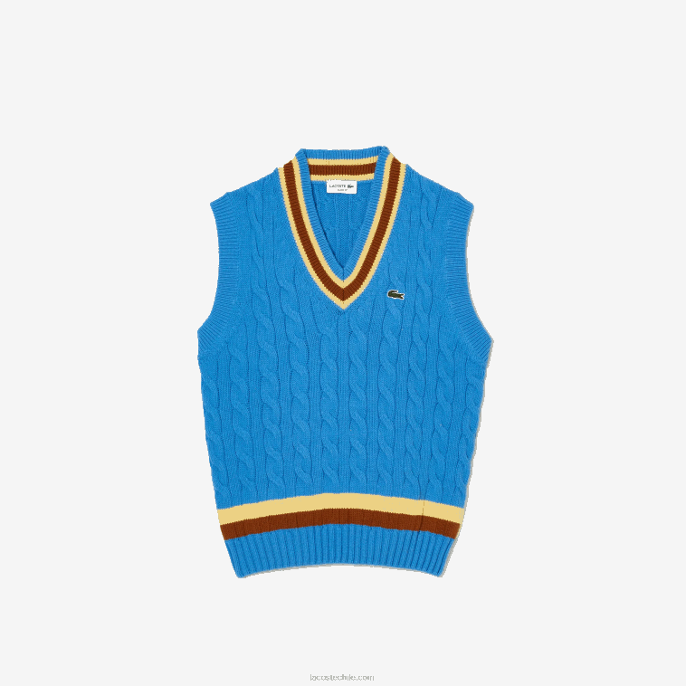 hombres Lacoste azul marrón amarillo 7ms chaleco de lana de ajuste clásico N6XZ21470
