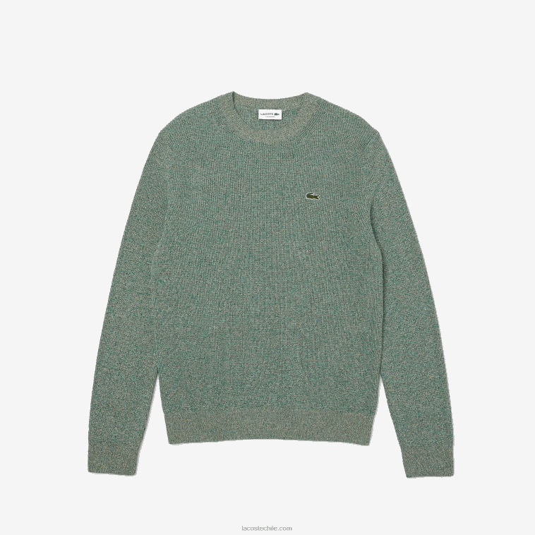 hombres Lacoste blanco verde beige ayq jersey de punto jaspeado con cuello redondo N6XZ21621