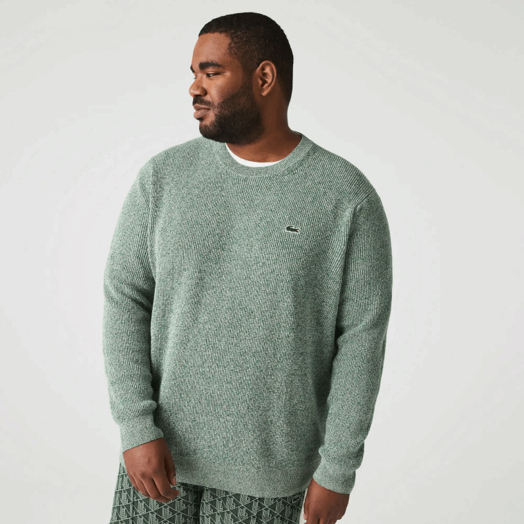 hombres Lacoste blanco verde beige ayq jersey de punto jaspeado con cuello redondo N6XZ21621