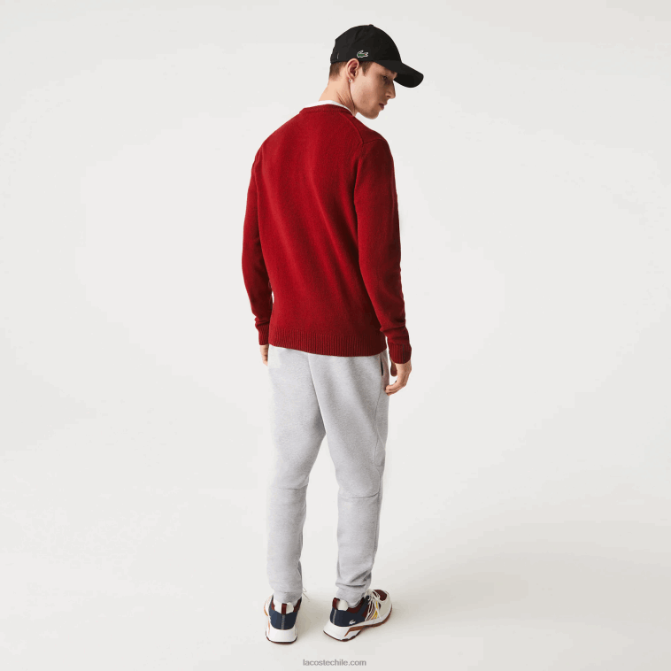 hombres Lacoste burdeos 476 jersey de lana con cuello redondo N6XZ21408