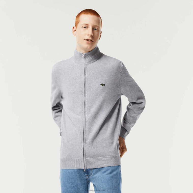hombres Lacoste lomo gris cca jersey de algodón orgánico con cremallera y cuello alzado N6XZ2459