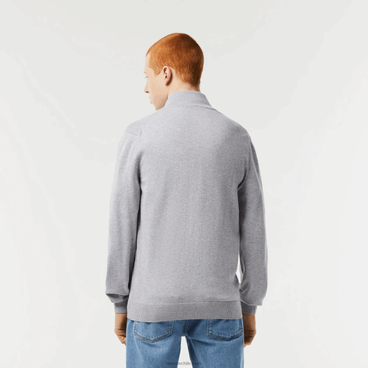 hombres Lacoste lomo gris cca jersey de algodón orgánico con cremallera y cuello alzado N6XZ2459