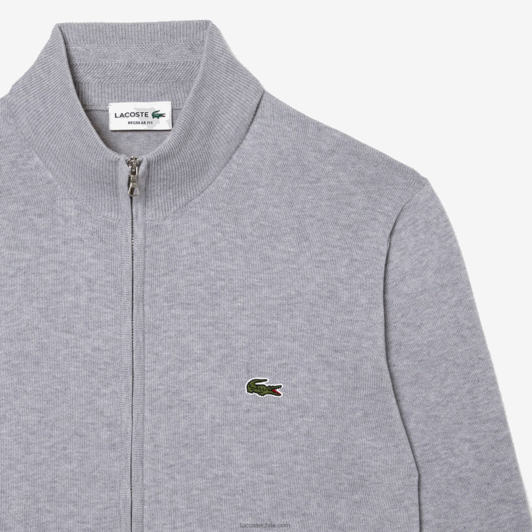 hombres Lacoste lomo gris cca jersey de algodón orgánico con cremallera y cuello alzado N6XZ2459