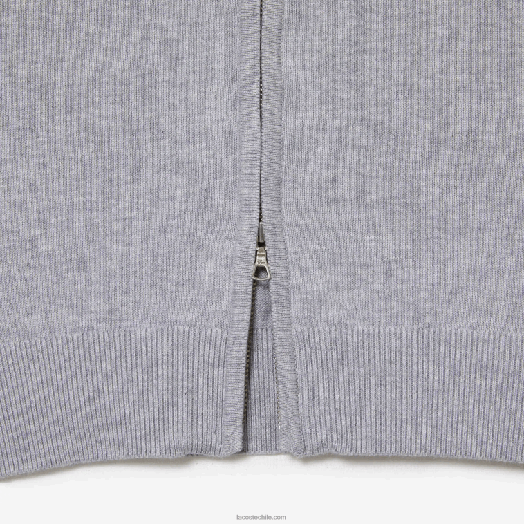 hombres Lacoste lomo gris cca jersey de algodón orgánico con cremallera y cuello alzado N6XZ2459