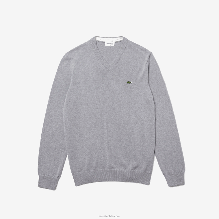 hombres Lacoste lomo gris cca jersey de algodón orgánico con cuello de pico N6XZ21568
