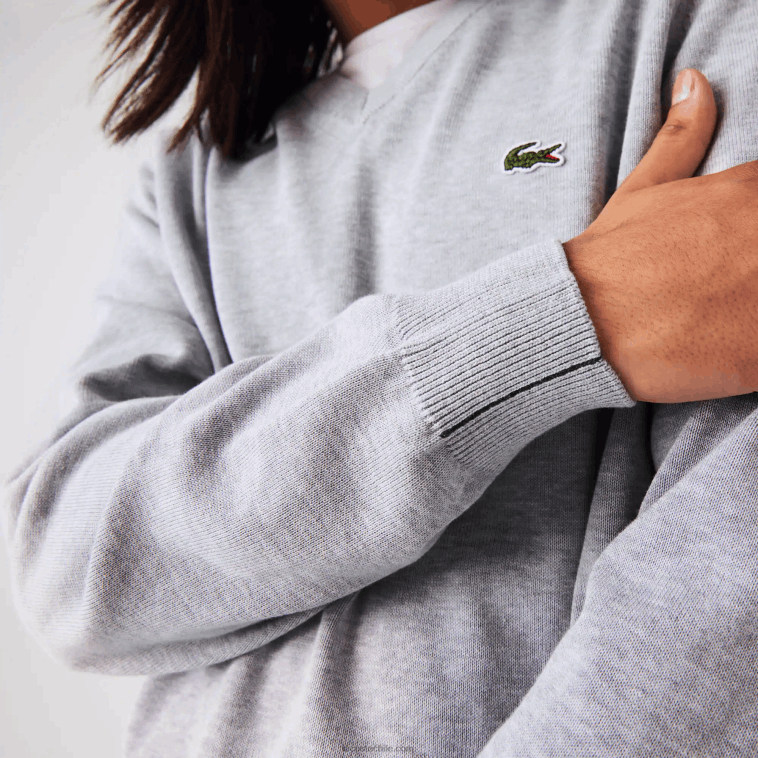 hombres Lacoste lomo gris cca jersey de algodón orgánico con cuello de pico N6XZ21568