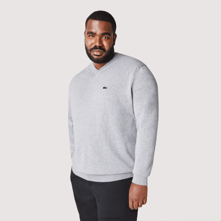 hombres Lacoste lomo gris cca jersey de algodón orgánico con cuello de pico N6XZ21568