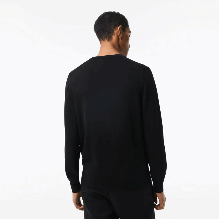 hombres Lacoste negro 031 jersey de algodón orgánico con cuello de pico N6XZ21323