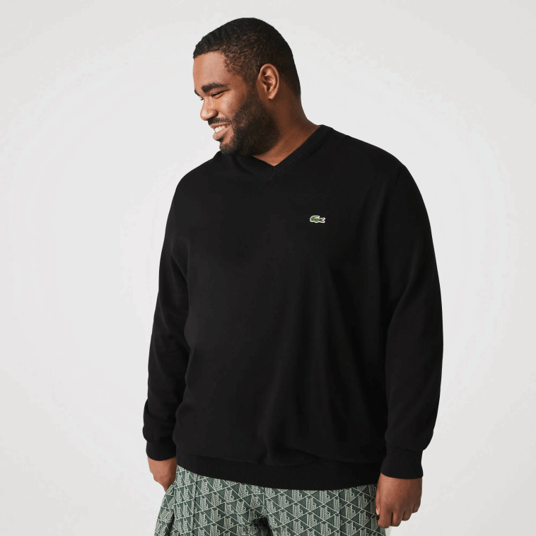 hombres Lacoste negro 031 jersey de algodón orgánico con cuello de pico N6XZ21323