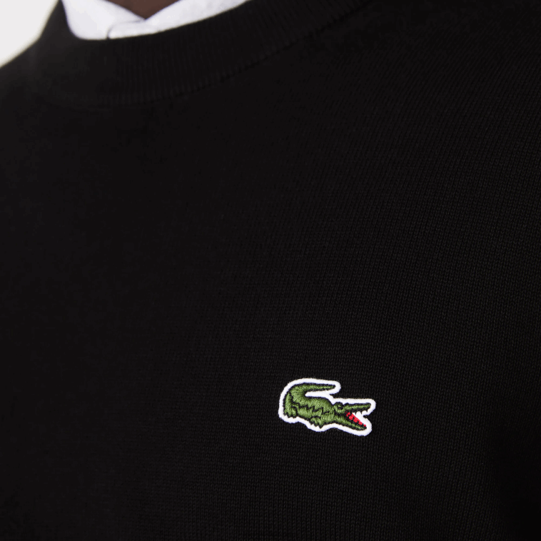 hombres Lacoste negro 031 jersey de algodón orgánico con cuello redondo N6XZ21450