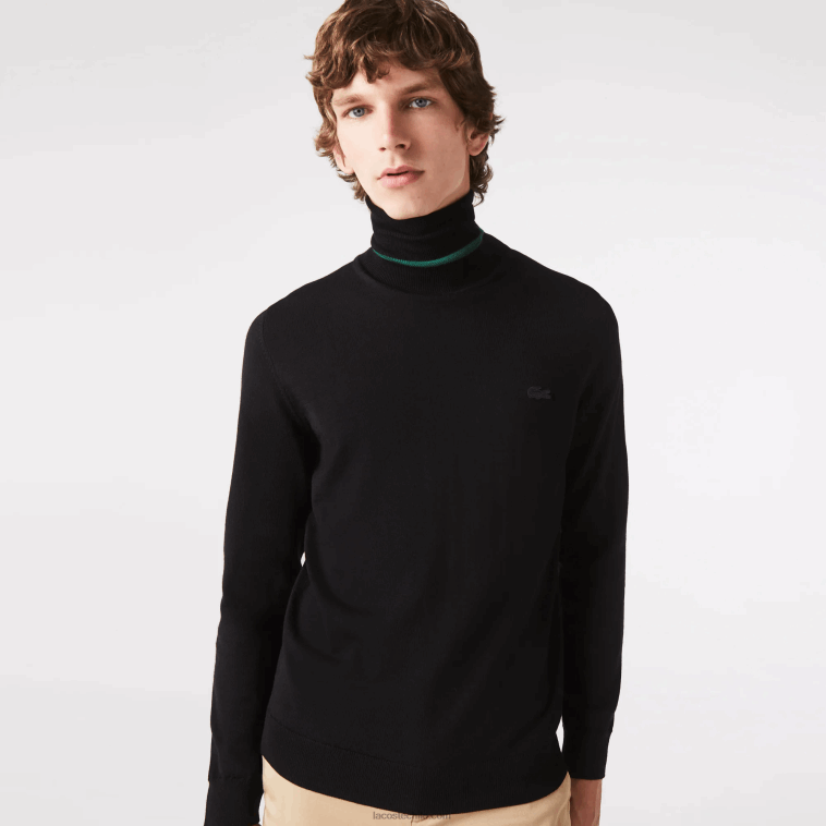 hombres Lacoste negro 031 suéter de lana merino con cuello alto N6XZ21591